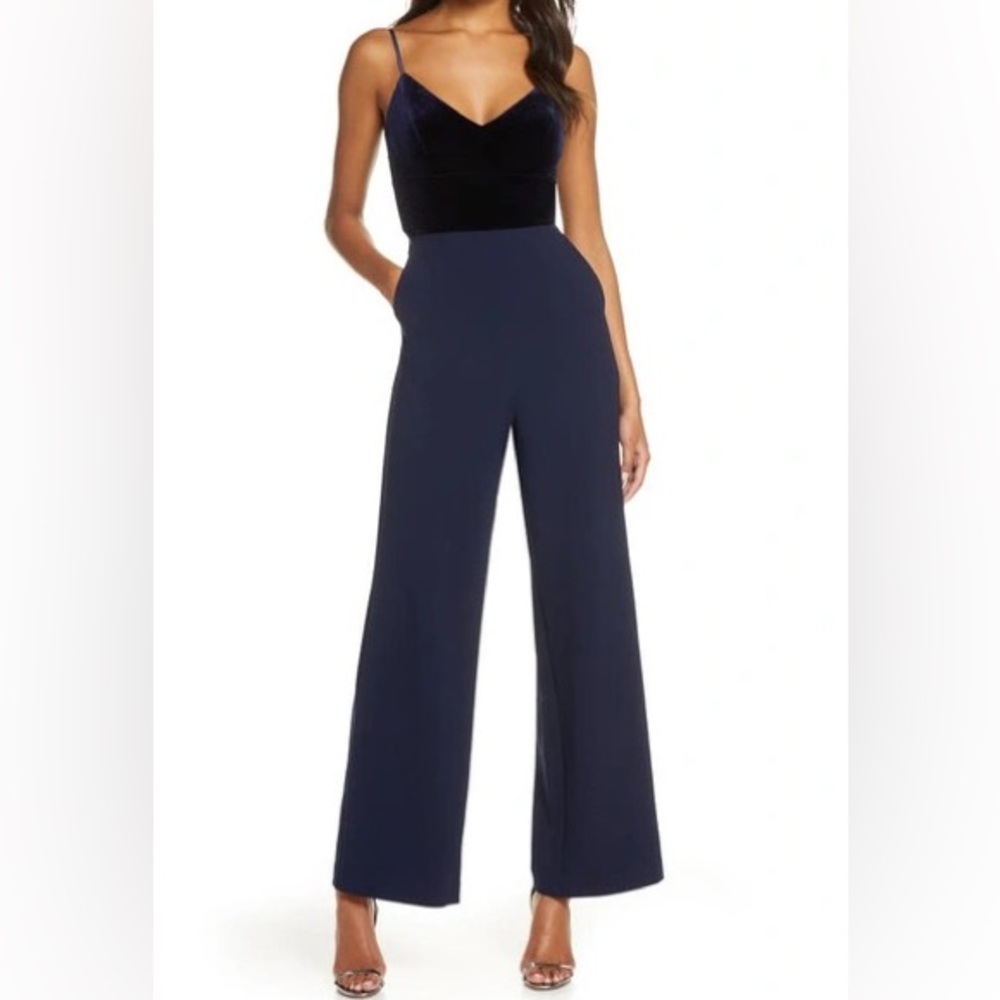Eliza J Navy Blue Velvet Top Jumpsuit